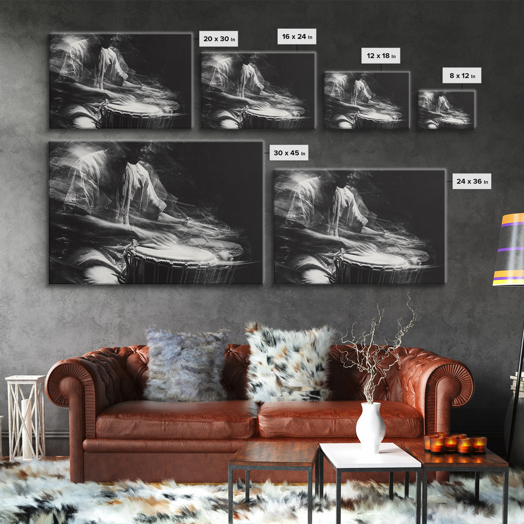 Black And White Drummer Wall Art, Motion Blur African Music Portrait, Afrocentric Canvas Print, Cultural Home Decor Gift