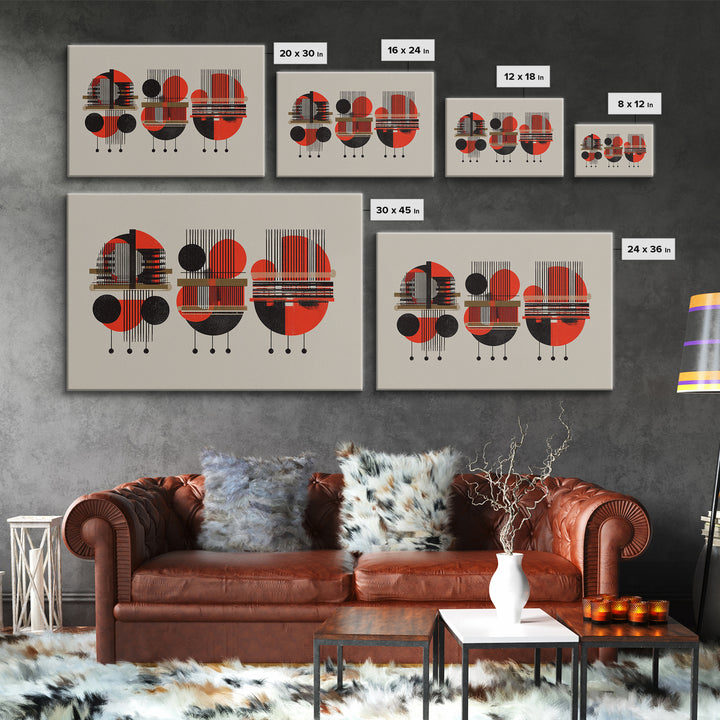 Red Black Geometric Abstract Canvas Print, Modern African Pattern Wall Art, Minimalist Mid Century Home Decor Gift For Living Room