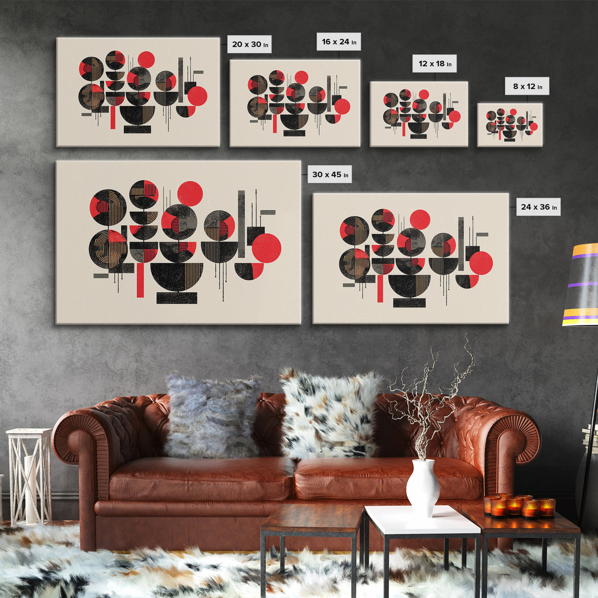 Red Black Geometric Circles Wall Art, Abstract African Art Print, Modern Boho Canvas, Afrocentric Home Decor Gift For Living Room