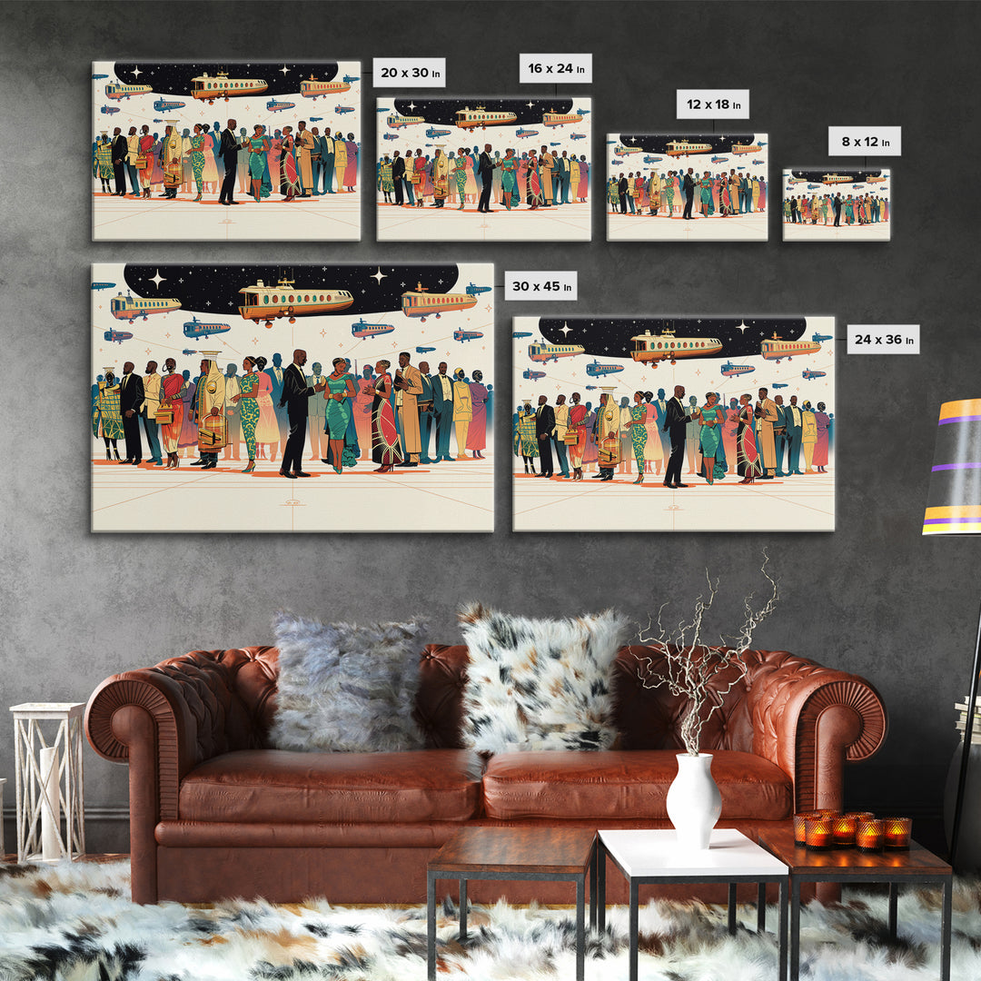 Afrofuturist Travel Crowd Wall Art, African American Art Print, Black Culture Poster, Modern Diaspora Home Decor Gift For Her