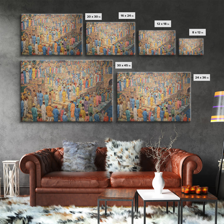 Colorful Pilgrimage Crowd Wall Art, African Culture Canvas Print, Vibrant Festival Scene, Cultural Home Decor Statement Piece