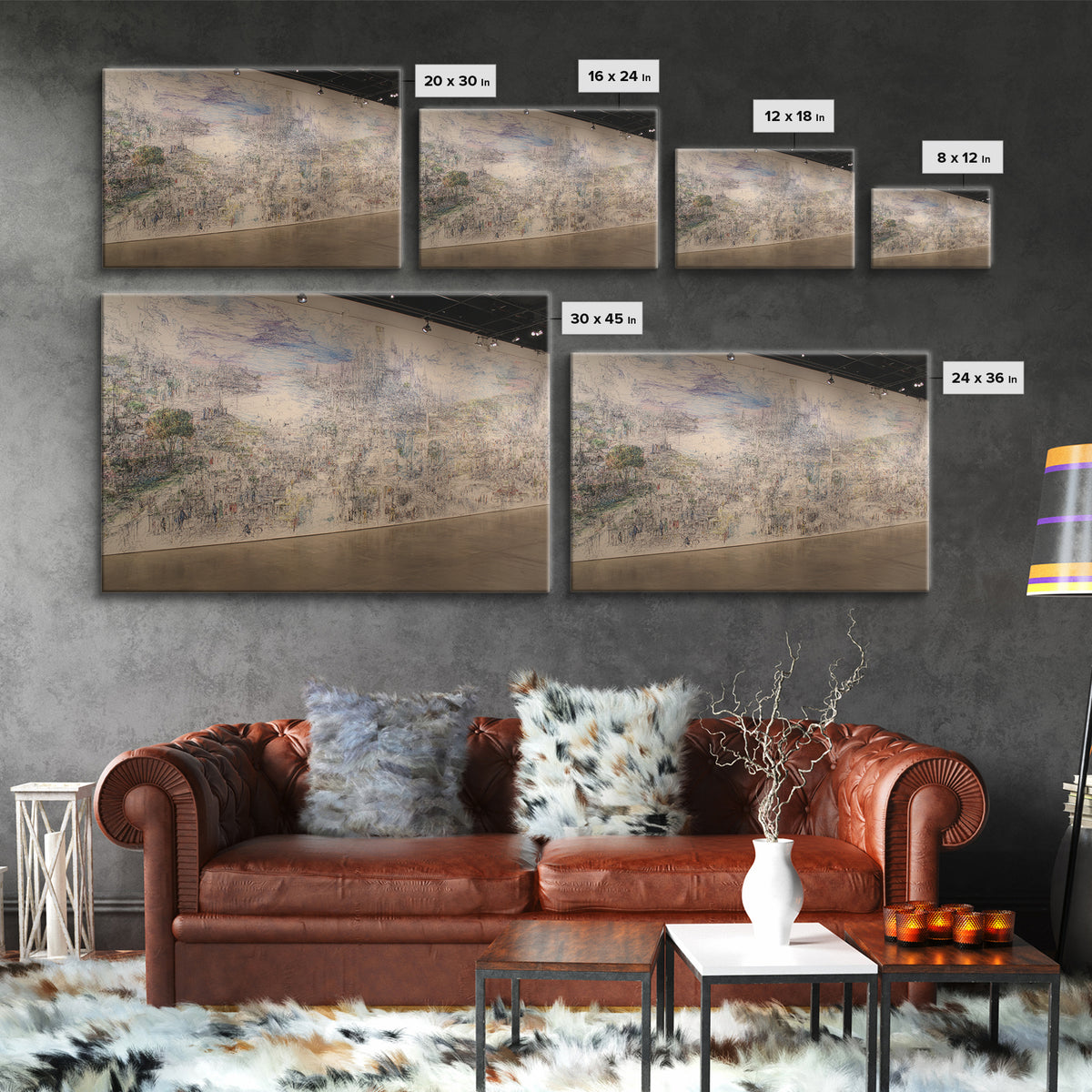 Panoramic Abstract City Mural Wall Art, Contemporary Canvas Print, Large Gallery Wall Decor, Modern Office Statement Piece