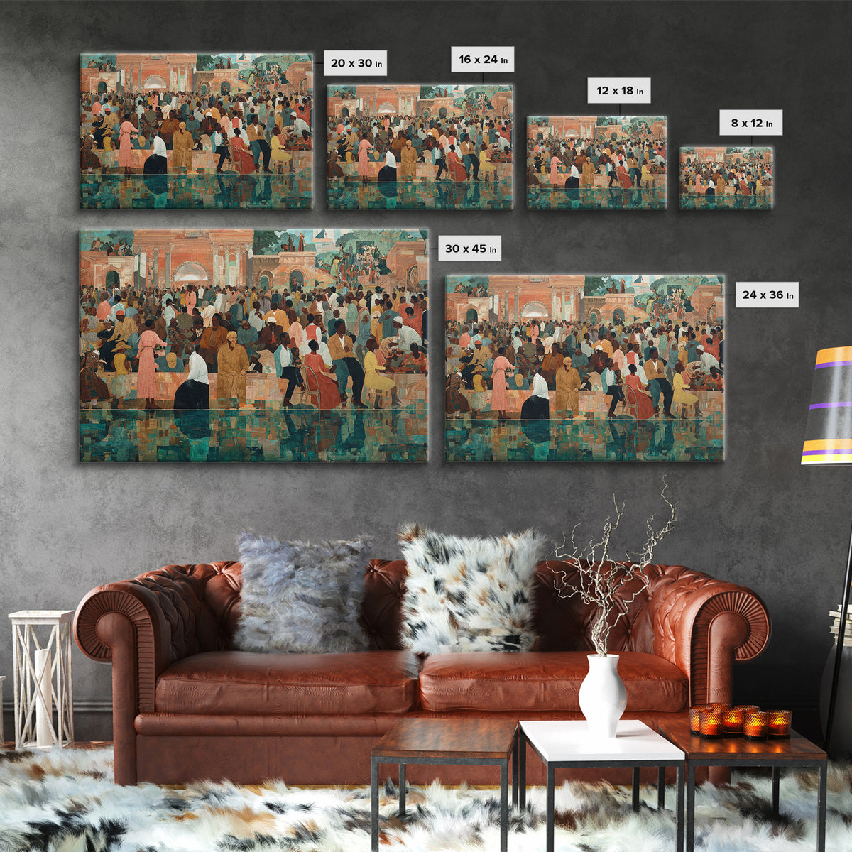 Vibrant African Plaza Crowd Wall Art, Cultural Celebration Canvas Print, Black People Decor, Afrocentric Home Decor Gift