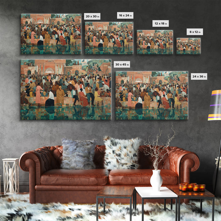 Vibrant African Plaza Crowd Wall Art, Cultural Celebration Canvas Print, Black People Decor, Afrocentric Home Decor Gift