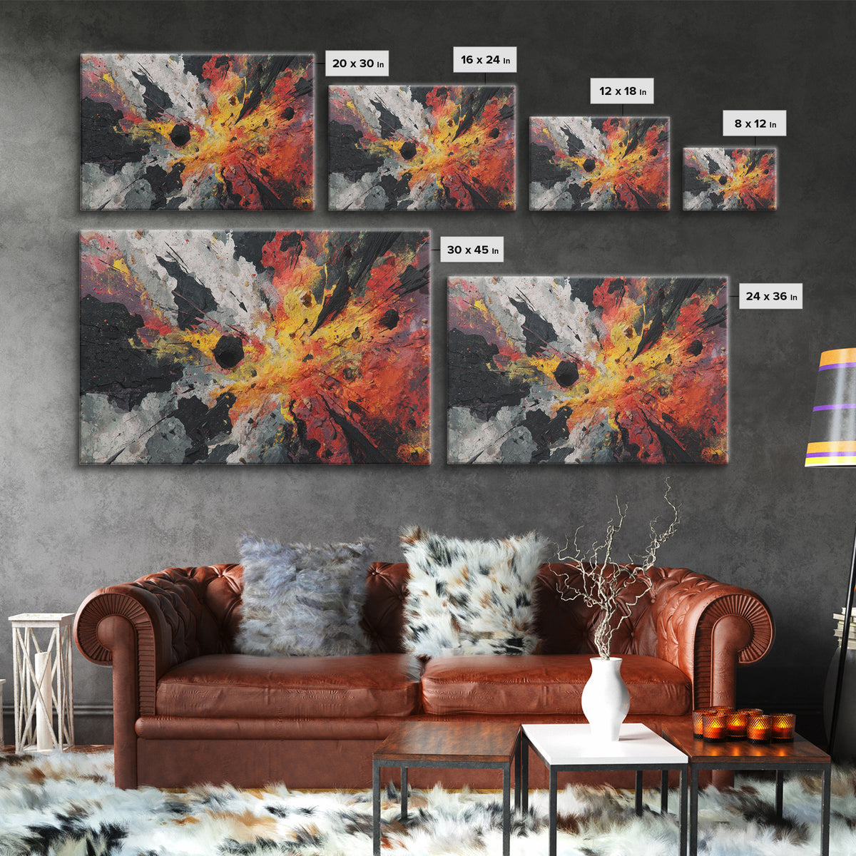 Explosive Red Gold Black Abstract Canvas Print, Bold Modern Art, Statement Wall Decor For Living Room Or Office Home Decor Gift