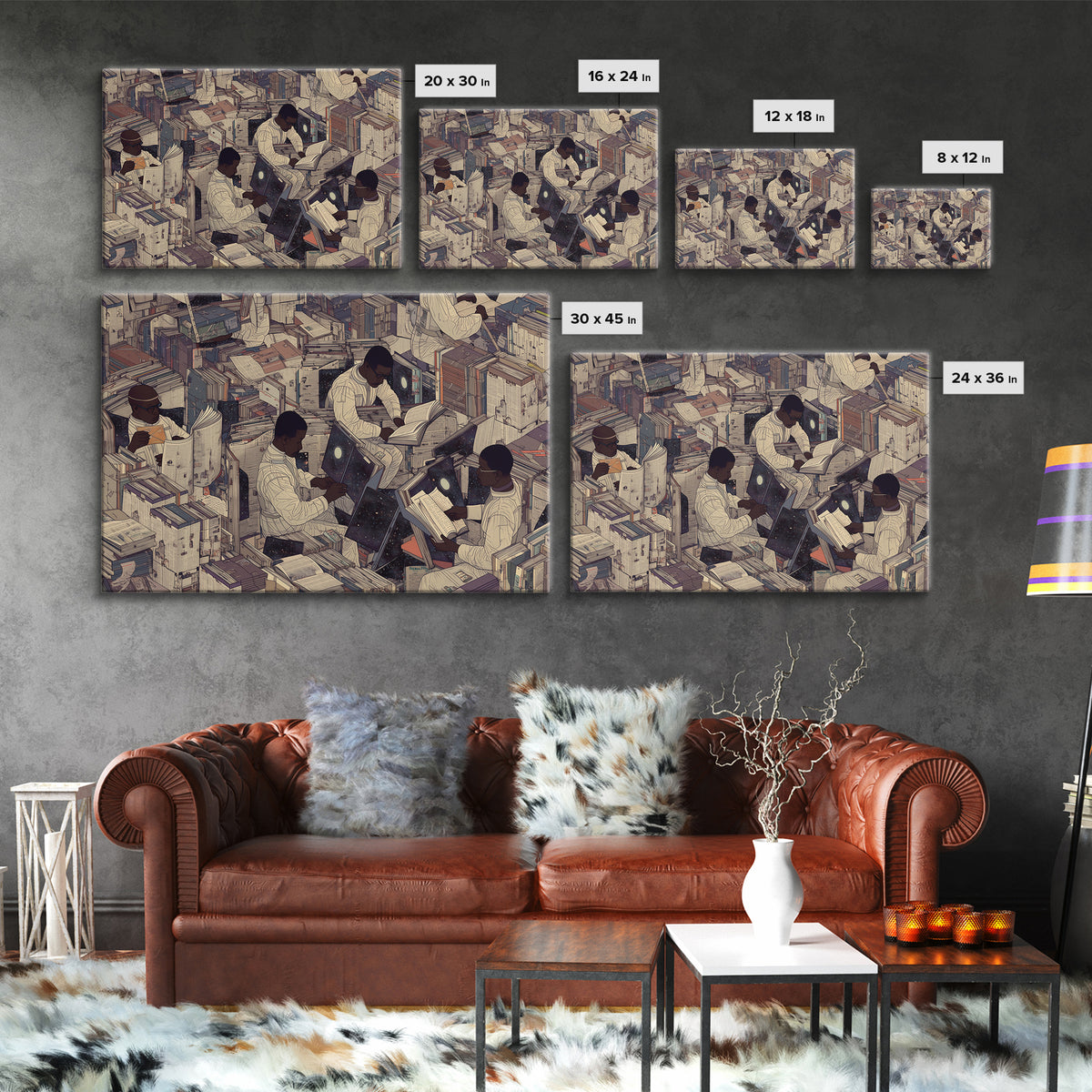 Surreal Black Scholars In Floating Book City Wall Art, Afrofuturism Decor, Black Culture Art, Unique Office Decor, Home Decor Gift