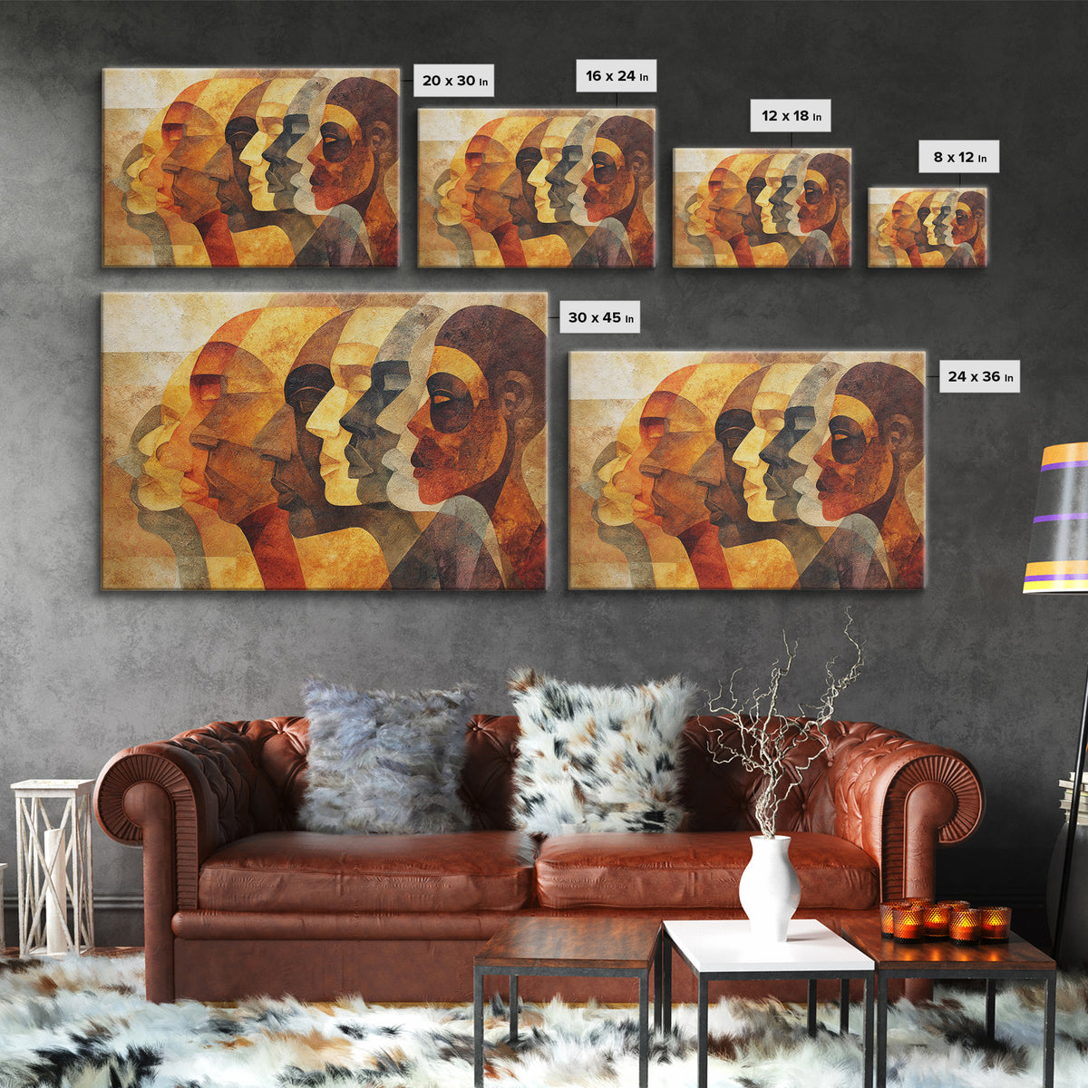 Layered African Profiles In Gold And Terracotta, Wall Art, Modern Canvas Print, Cultural Portrait Decor, Statement Gift For Home