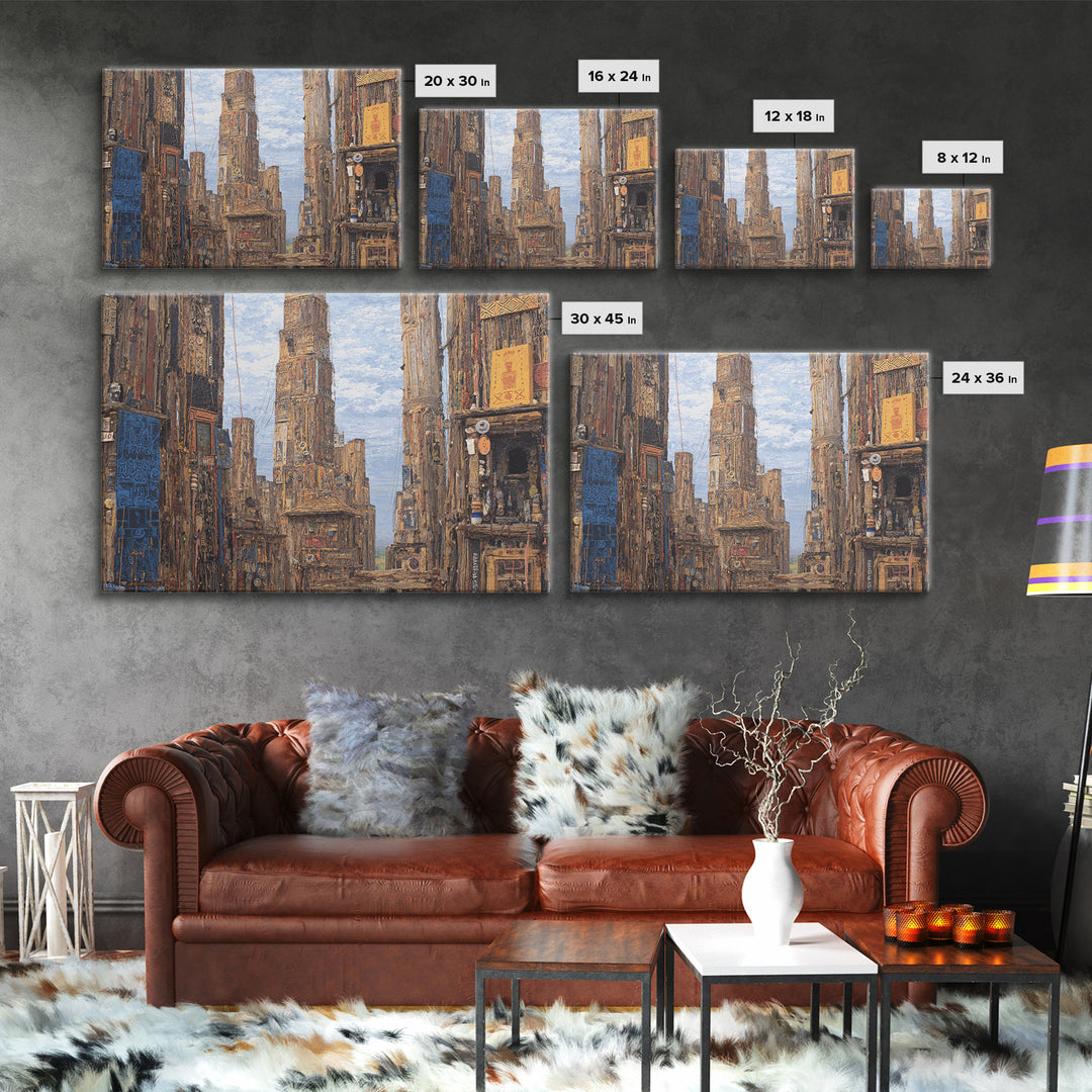 Textured Afro Futuristic City Street, Canvas Print, African Inspired Wall Art, Urban Architecture Decor, Cultural Home Gift
