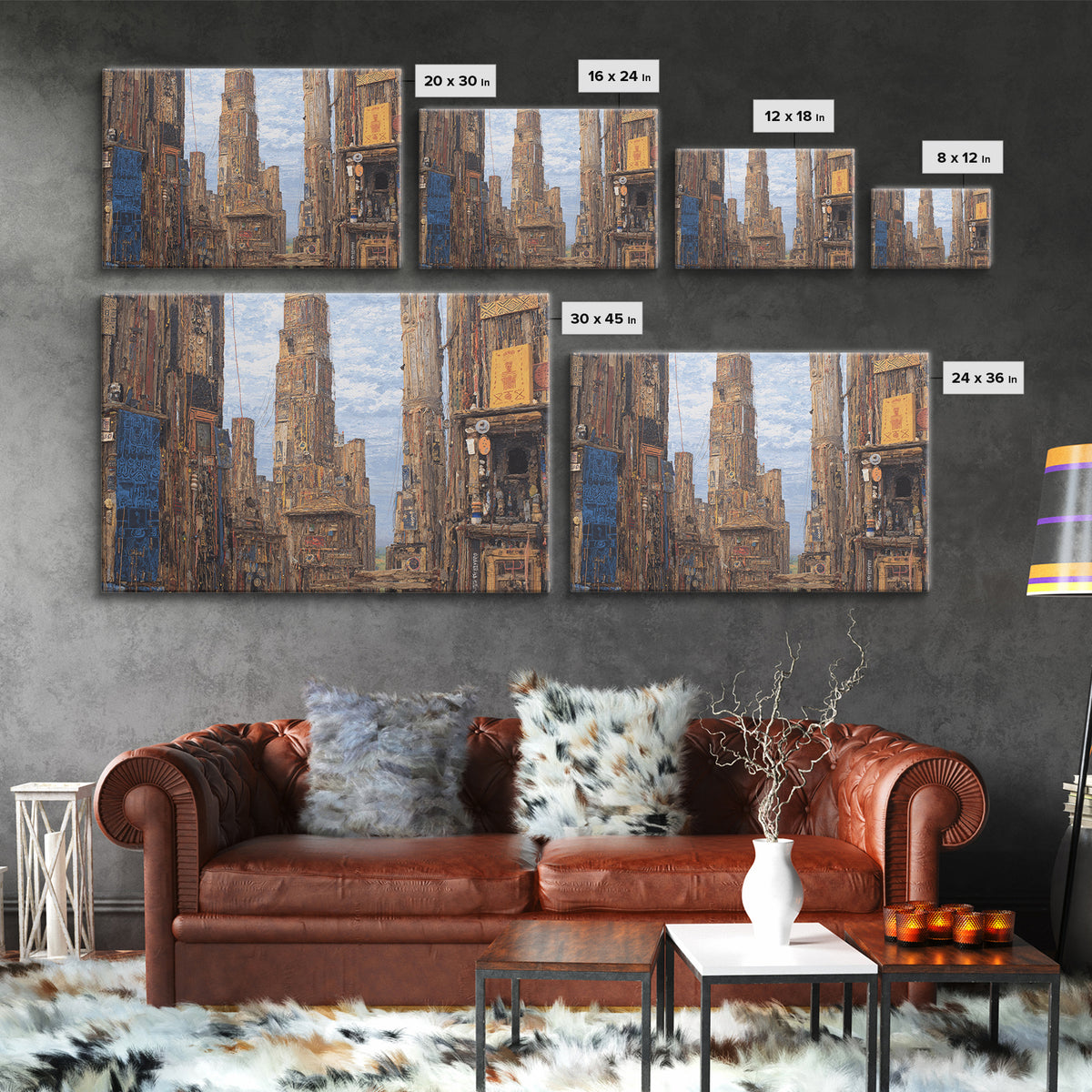 Textured Afro Futuristic City Street, Canvas Print, African Inspired Wall Art, Urban Architecture Decor, Cultural Home Gift