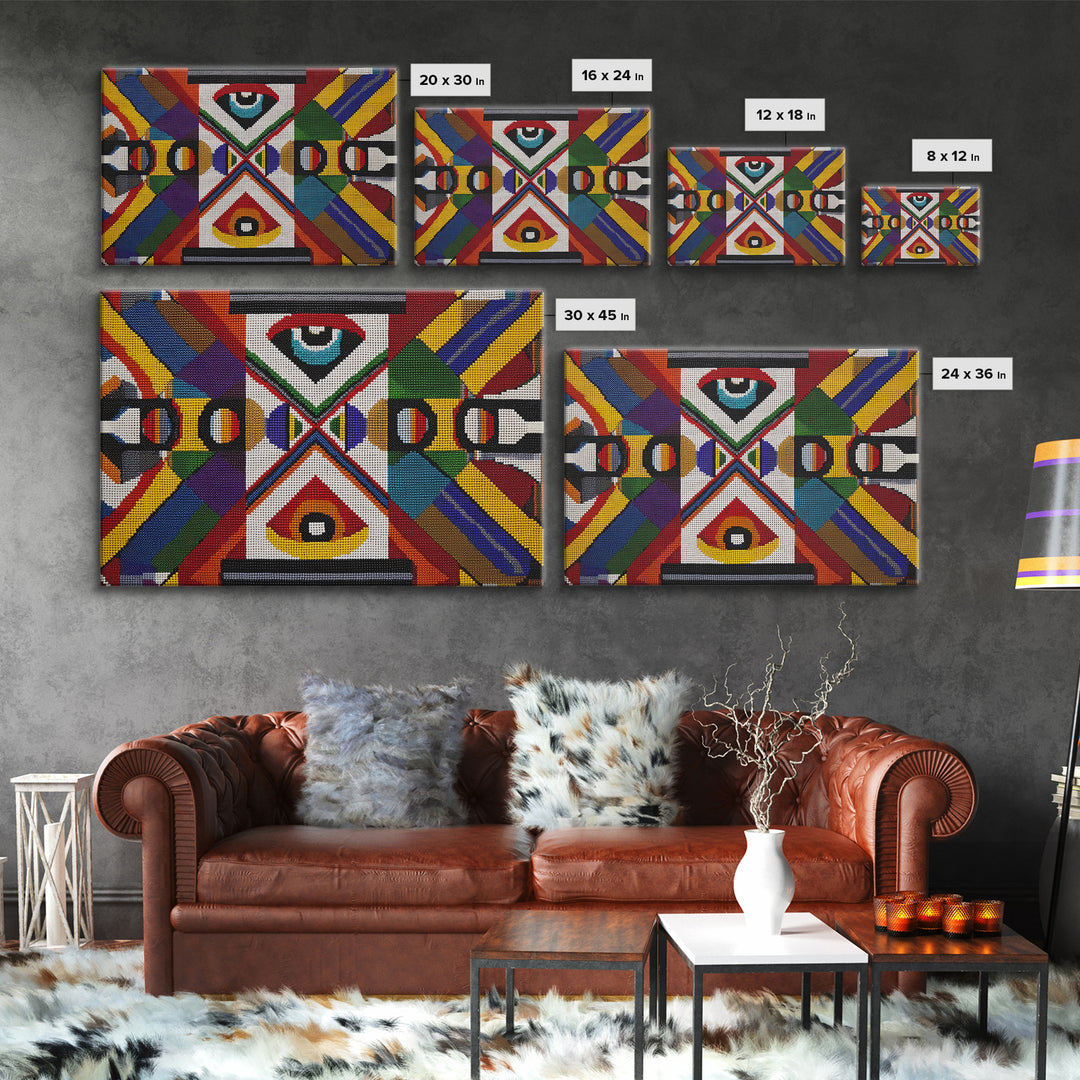 Bold Geometric Ankara Textile With All Seeing Eye Wall Art, Colorful African Patterns, Tribal Fabric Decor Canvas Print Gift