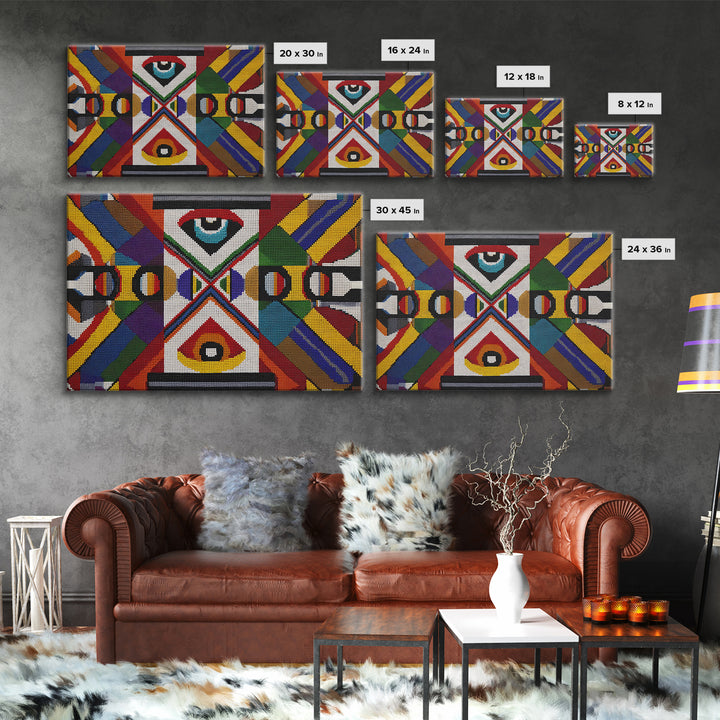 Bold Geometric Ankara Textile With All Seeing Eye Wall Art, Colorful African Patterns, Tribal Fabric Decor Canvas Print Gift
