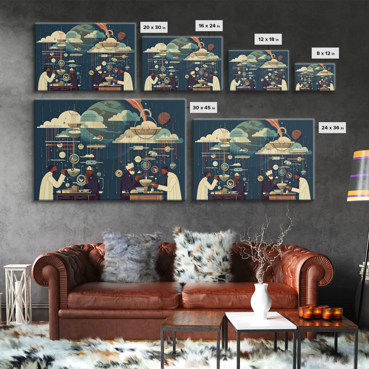 Afrofuturist African Scholars And Planets Wall Art, Black Science Lab Print, Cosmic Cultural Decor, Unique Home Decor Gift