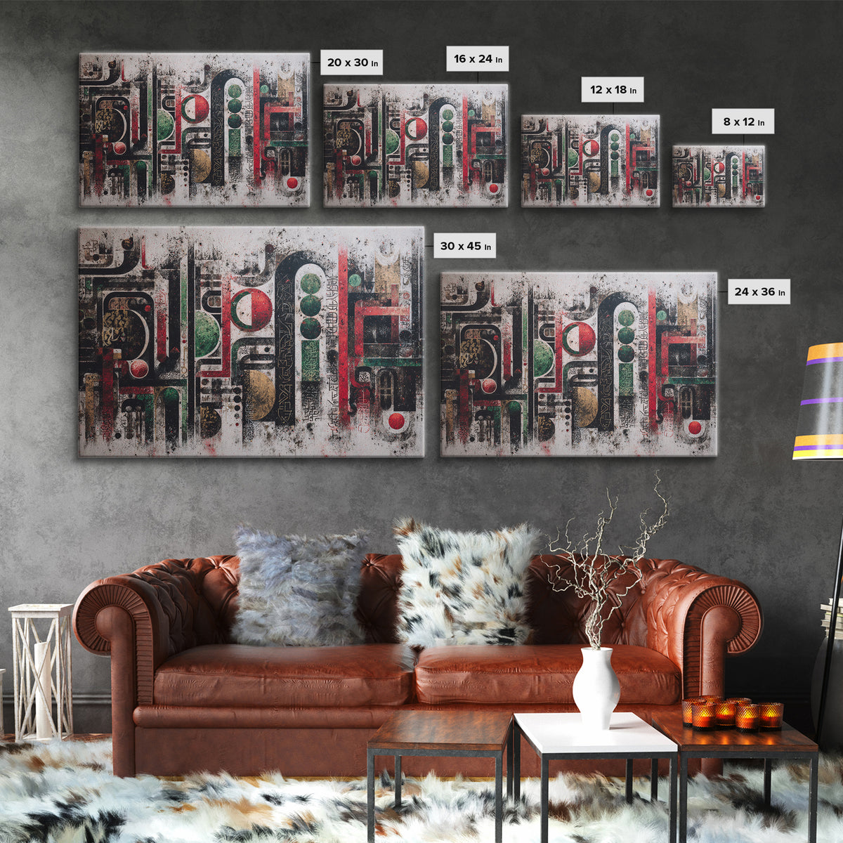 Abstract African Symbols Wall Art, Geometric Canvas Print, Tribal Pattern Decor, Modern Afrocentric Office Art Gift For Home