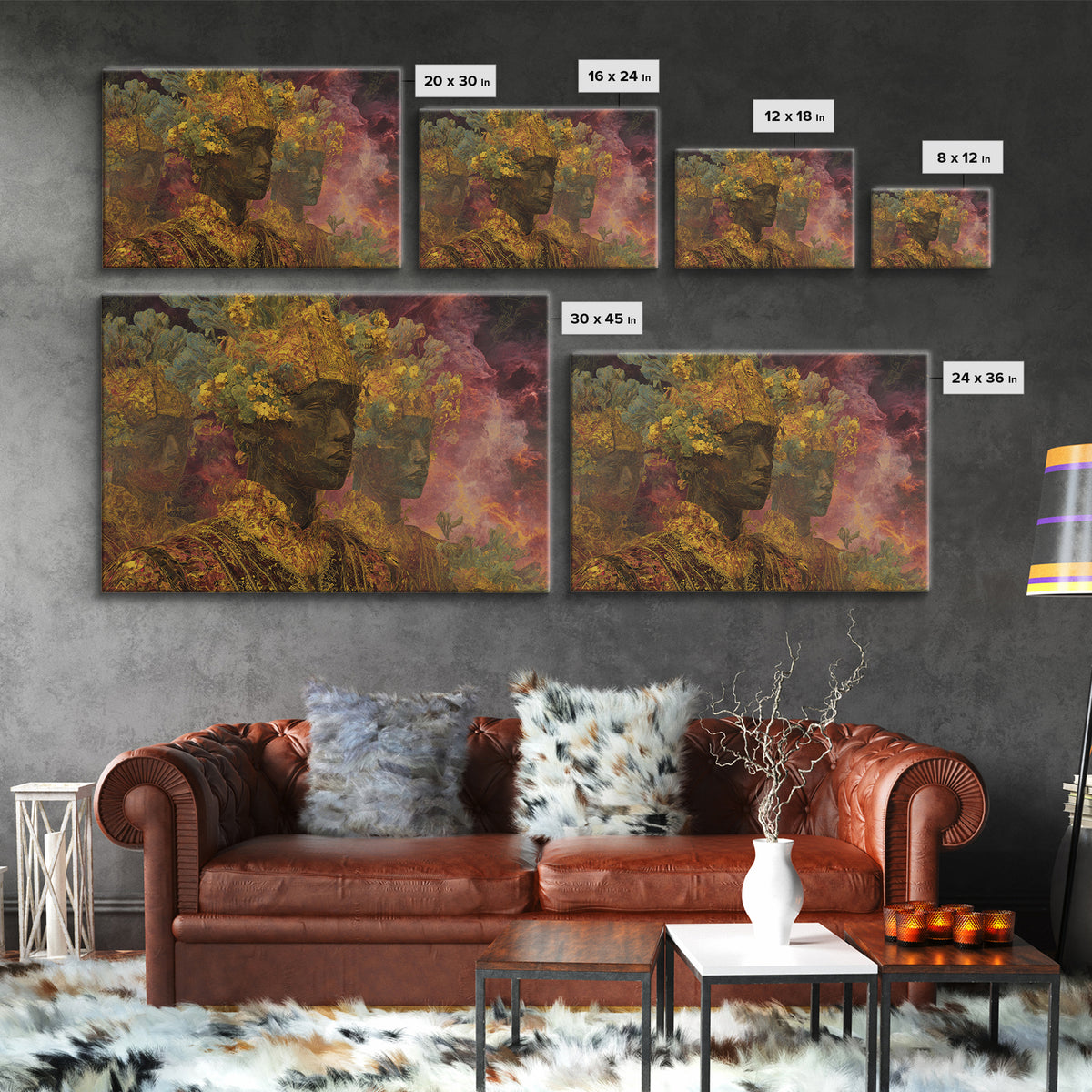 African Queen Portrait Wall Art, Floral Goddess Canvas Print, Modern African Beauty Decor, Dreamy Cultural Elegant Home Decor Gift