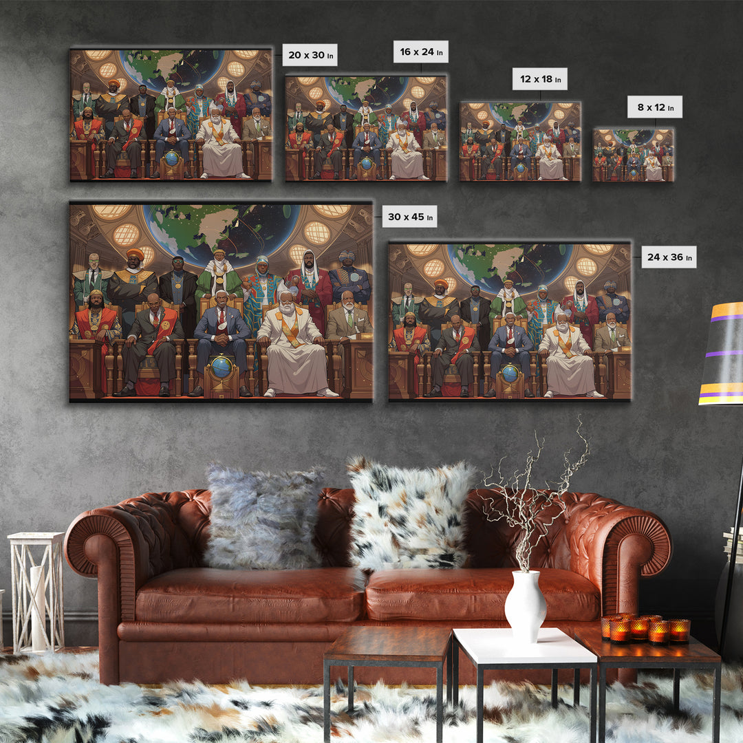 Afrofuturist African Council Portrait Canvas Print, Black Leaders, African American Art, Afrocentric Cultural Wall Decor
