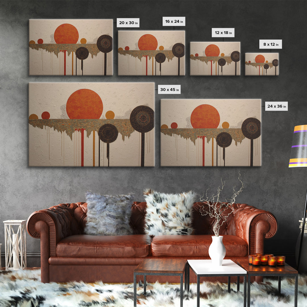Orange Sun Circles And Tribal Pattern Wall Art, Abstract African Art, Burnt Orange Art, Bohemian Home Decor, Cultural Gift