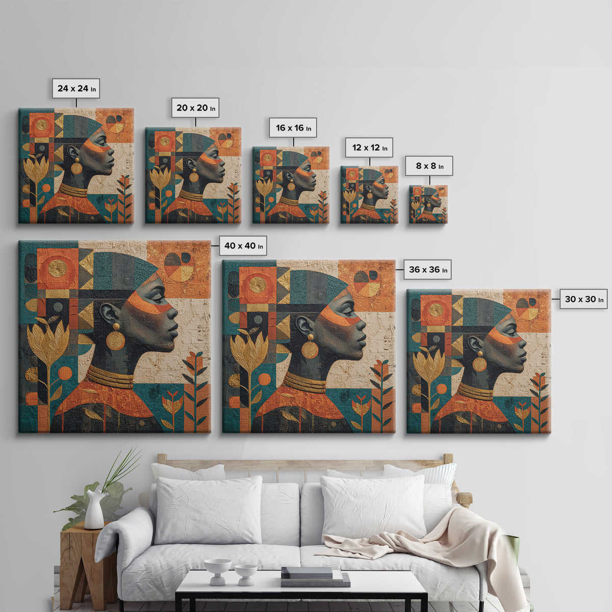 African Goddess Emerging from Botanical Forms and Canvas Print, African Inspired Art, Removable Wallpaper, Living Room Decor, AIA-1x1-39