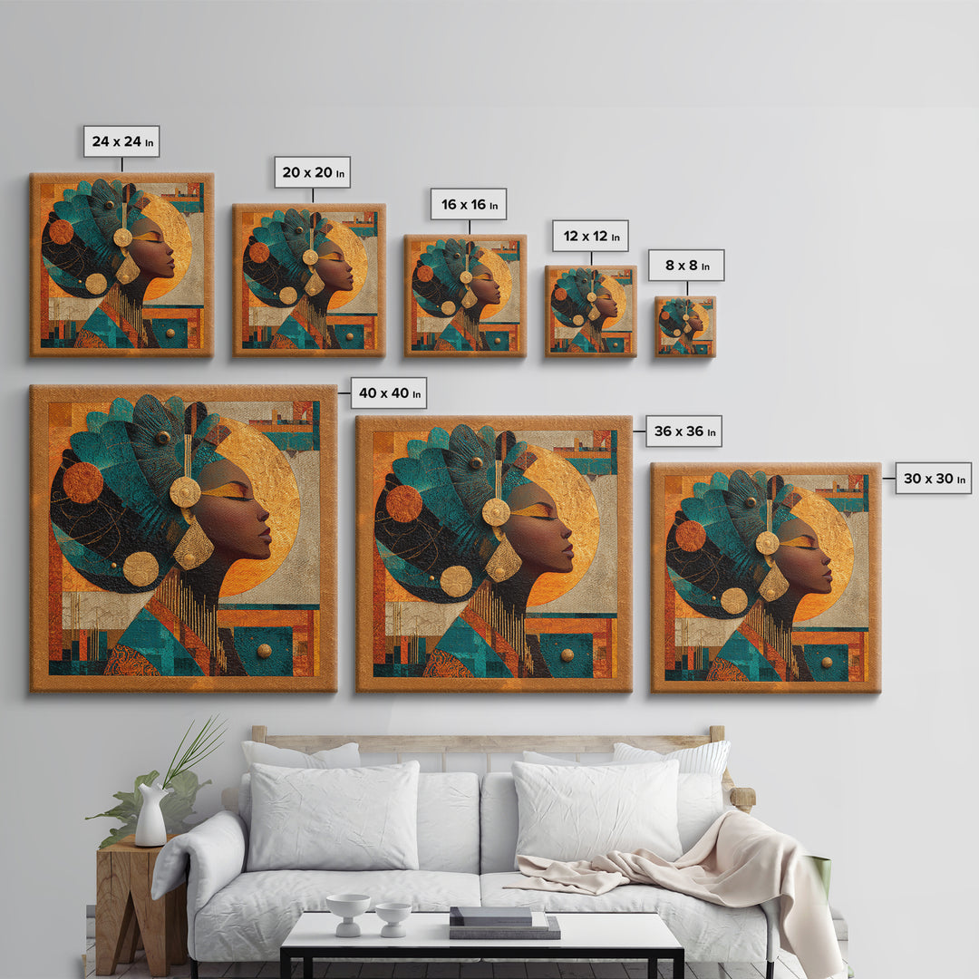 Contemporary Afro Futurist Woman Framed Canvas Print, African Inspired Art, Living Room Art, Living Room Decor, Oil Painting, AIA-1x1-74
