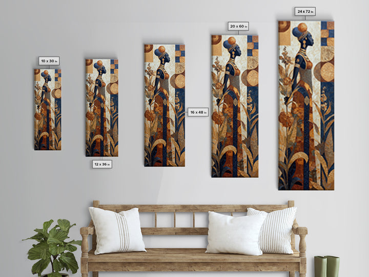 African Goddess Emerging from Botanical Forms and Canvas Print, African Inspired Art, African American Art, Living Room Decor, AIA-1x3-75