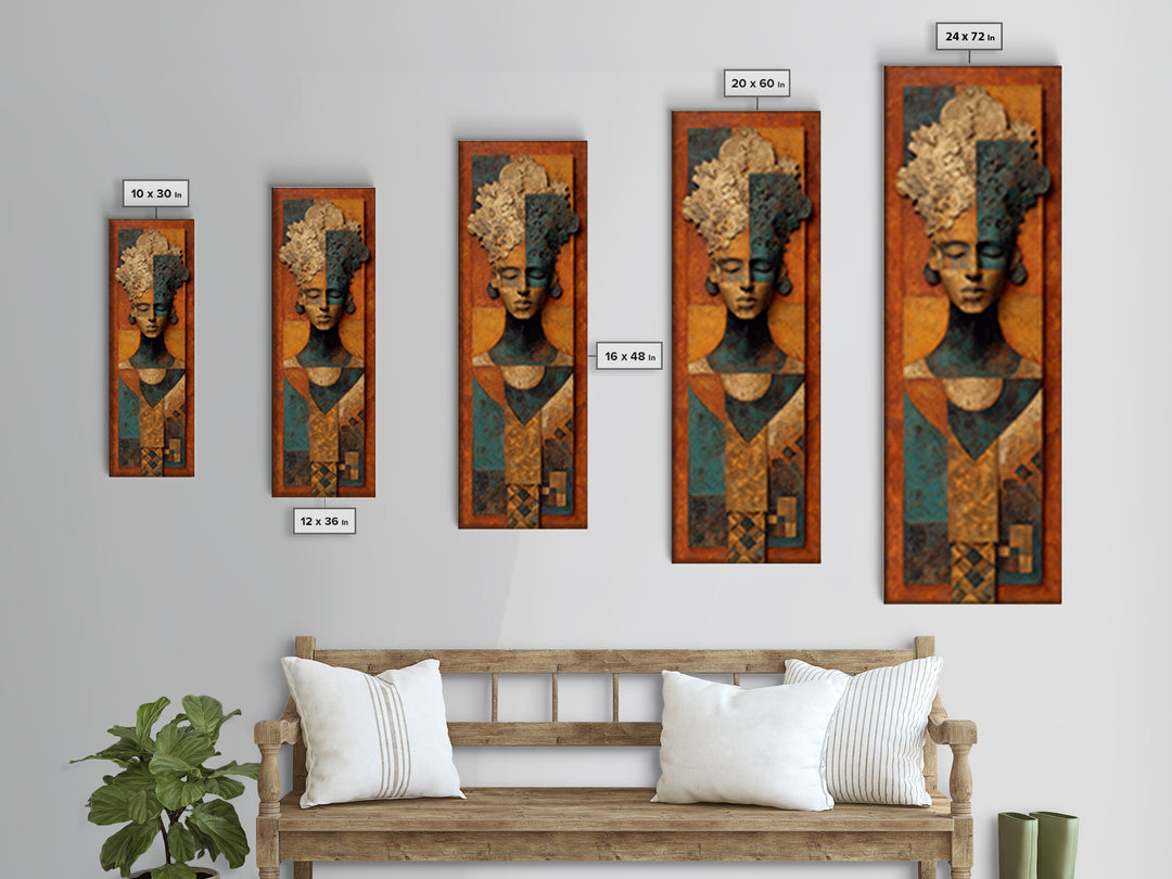 Tribal Symbol Abstraction Framed Canvas Print, African Inspired Art, Statement Artwork, Living Room Decor, Abstract Art, AIA-1x3-8