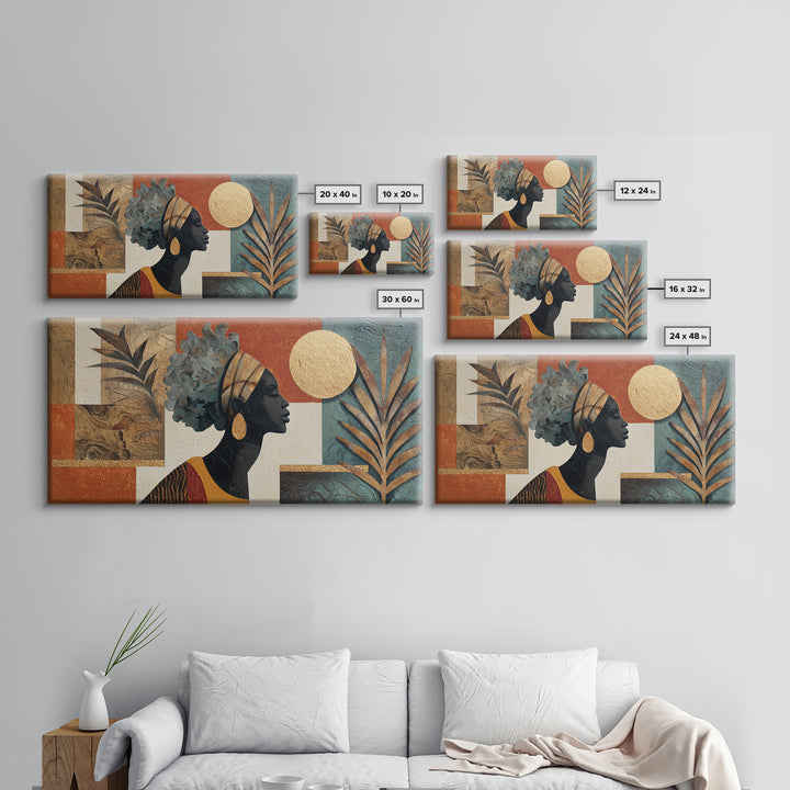 African Goddess Emerging from Botanical Forms and Canvas Print, African Inspired Art, Removable Wallpaper, Living Room Decor, AIA-2x1-11