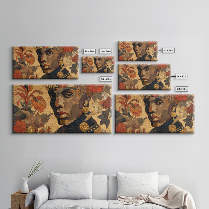 Expressive Portrait with Ornate Floral Background and Canvas Print, African Inspired Art, Abstract Art, Living Room Decor, AIA-2x1-73