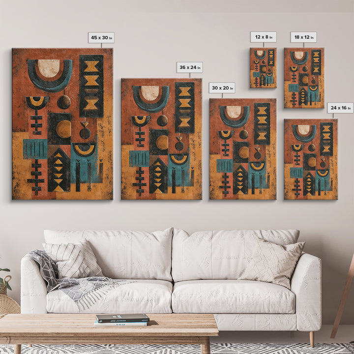 Mud Cloth Geometric Abstraction Framed Canvas Print, African Inspired Art, Digital Art, Living Room Decor, Abstract Art, AIA-2x3-59
