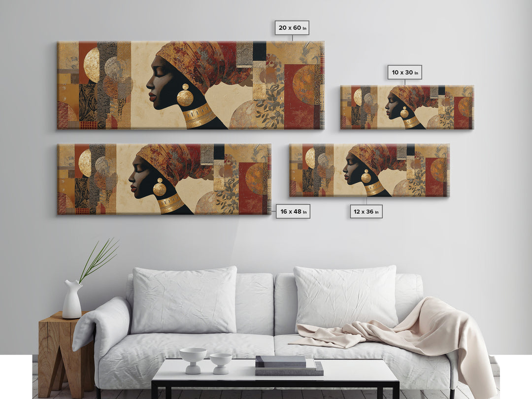 Regal African Queen Portrait Framed Canvas Print, African Inspired Art, Digital Art Prints, Living Room Decor, Oil Painting, AIA-3x1-17