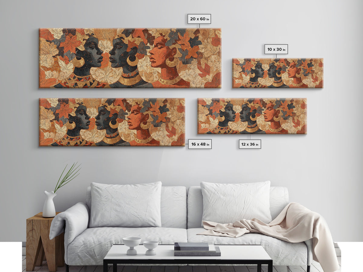Expressive Portrait with Ornate Floral Background and Canvas Print, African Inspired Art, African Art, Living Room Decor, AIA-3x1-69