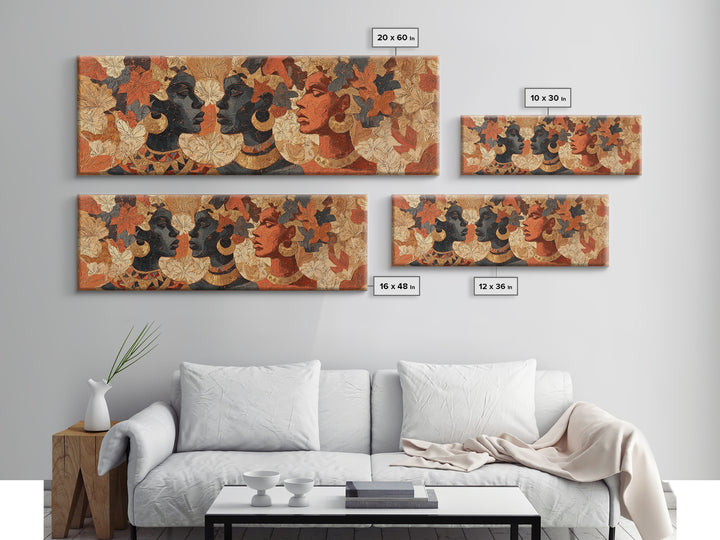 Expressive Portrait with Ornate Floral Background and Canvas Print, African Inspired Art, African Art, Living Room Decor, AIA-3x1-69
