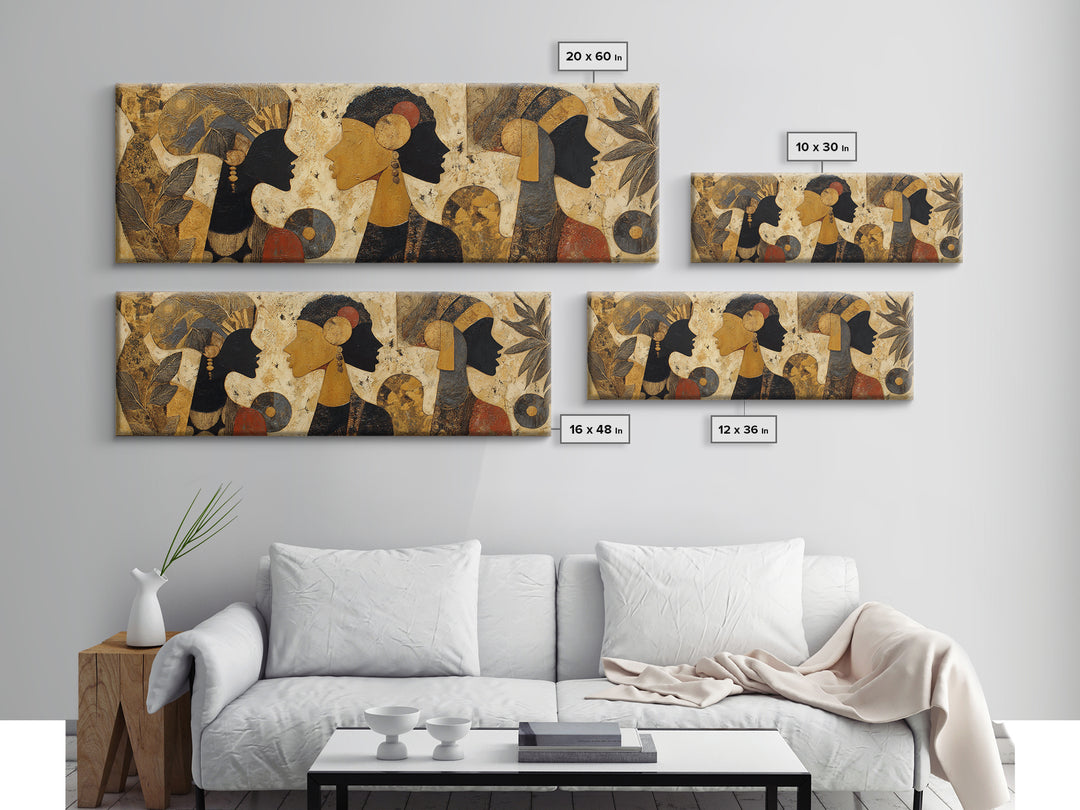 African Goddess Emerging from Botanical Forms and Canvas Print, African Inspired Art, Neutral Decor, Living Room Decor, AIA-3x1-7