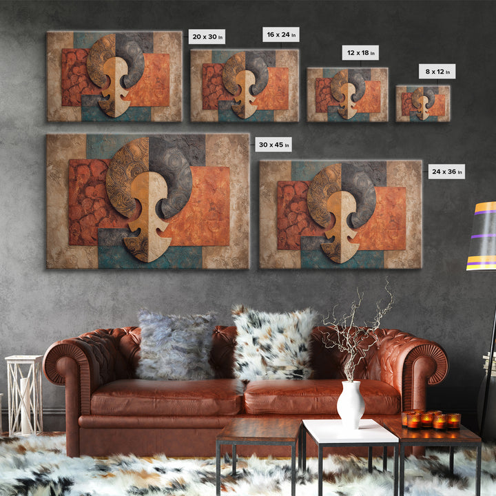 Tribal Symbol Abstraction Framed Canvas Print, African Inspired Art, Bedroom Wall Decor, Living Room Decor, Abstract Art, AIA-3x2-24