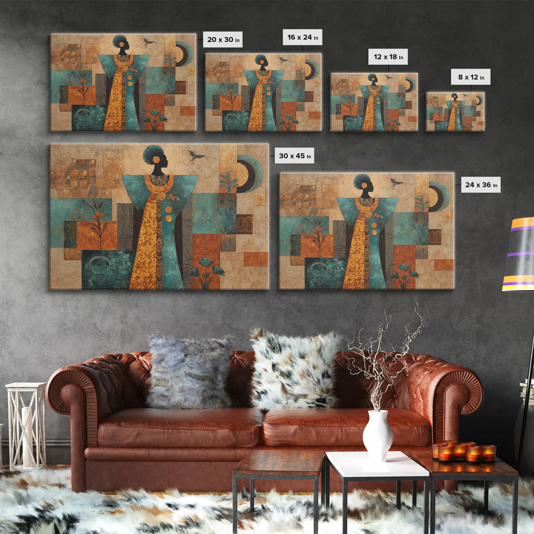 Afro Surreal Dreamscape Framed Canvas Print, African Inspired Art, Bedroom Wall Decor, Living Room Decor, Oil Painting, AIA-3x2-74