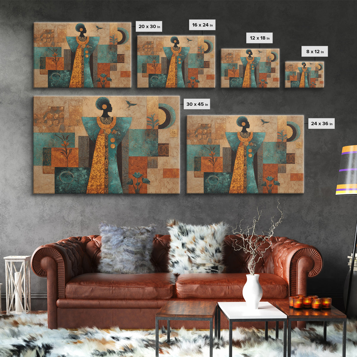 Afro Surreal Dreamscape Framed Canvas Print, African Inspired Art, Bedroom Wall Decor, Living Room Decor, Oil Painting, AIA-3x2-74