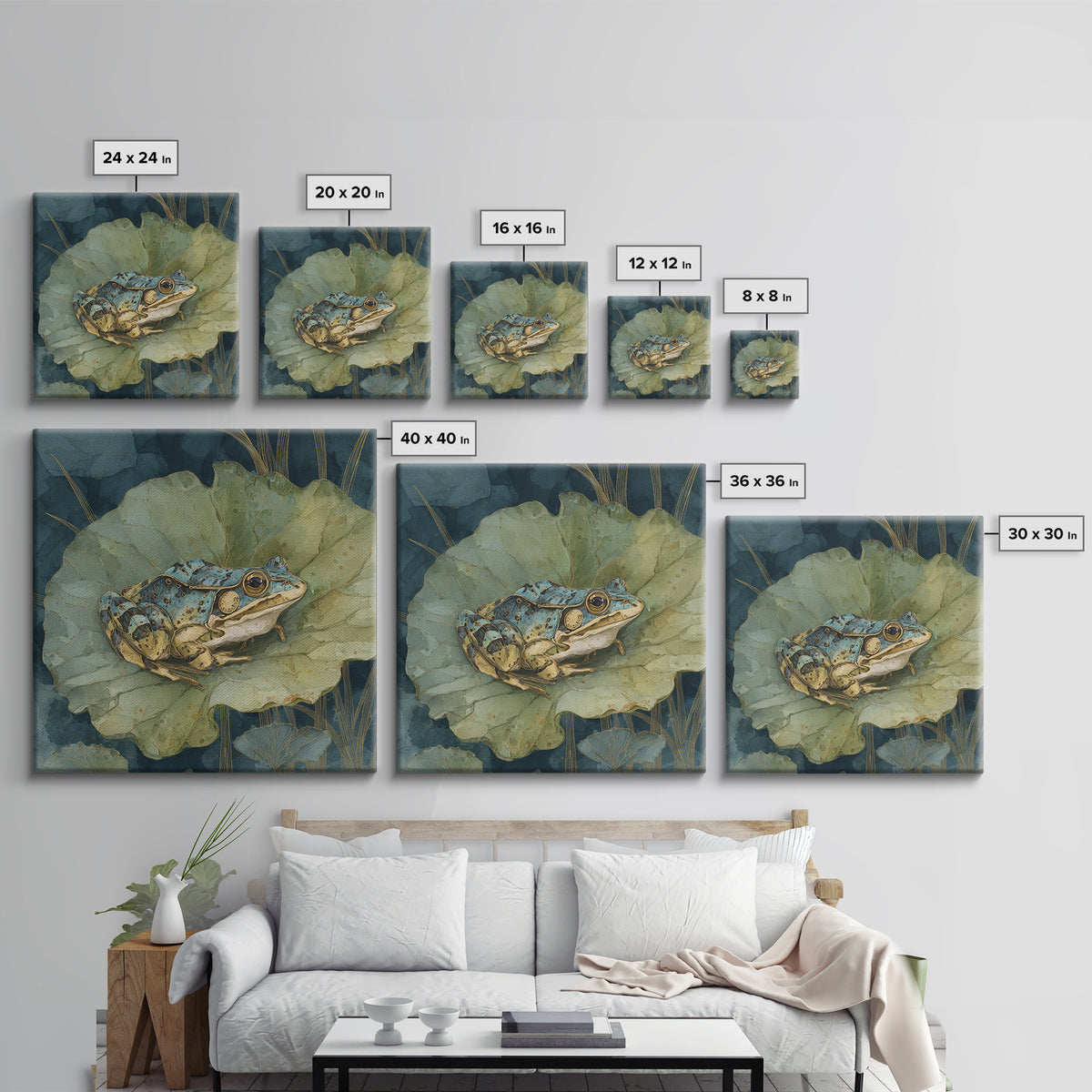 Frog on a Lotus Leaf Canvas Print, Animal Art, Digital Prints, Living Room Decor, Watercolor Art, Creature, Printable Art, ANI-1x1-20