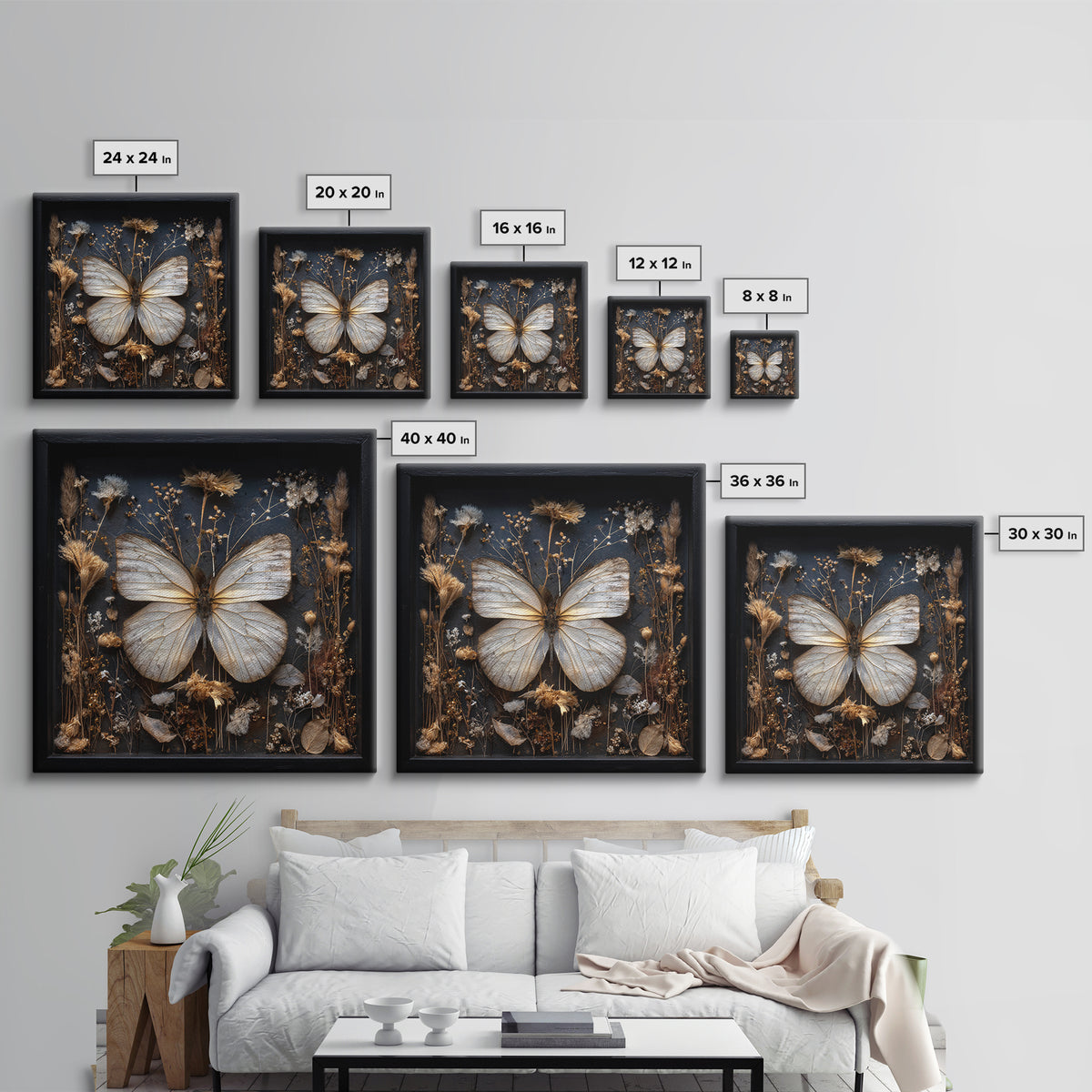 Butterfly Specimen Composition Canvas Print, Animal Art, Printable Wall Art, Living Room Decor, Creature, Boho Wall Art, ANI-1x1-23