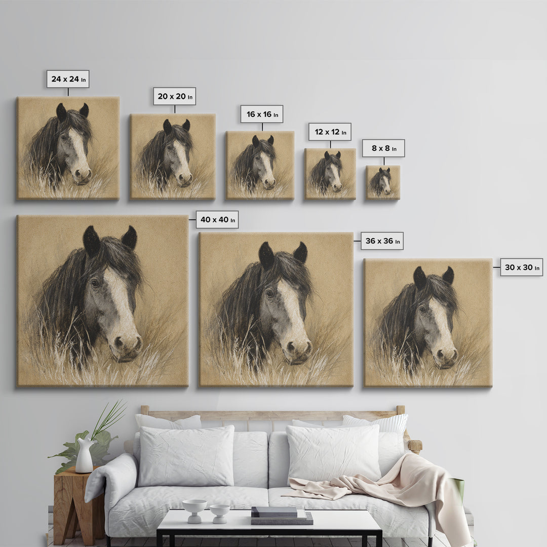 Majestic Horse Head Framed Canvas Print, Animal Art, Nursery Wall Art, Living Room Decor, Fine Art, Creature, Trendy Wall Art, ANI-1x1-27