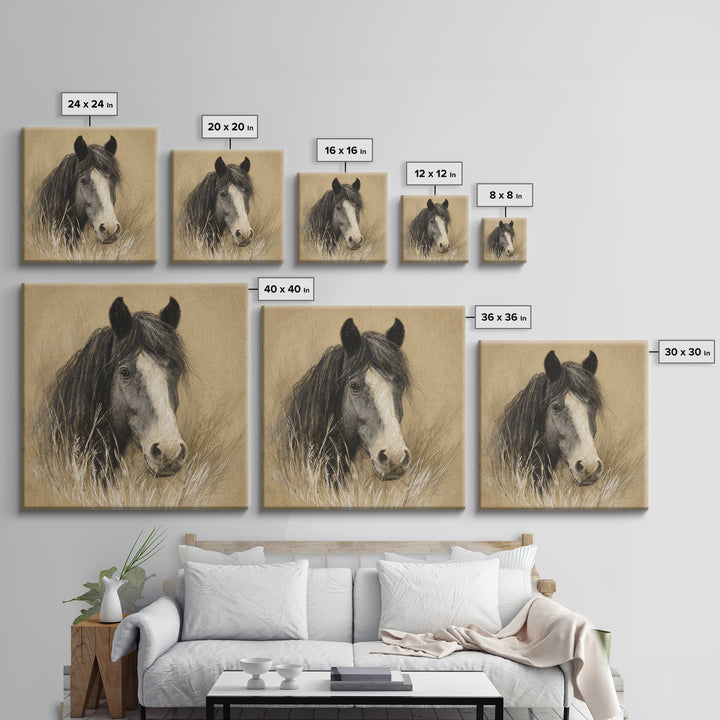 Majestic Horse Head Framed Canvas Print, Animal Art, Nursery Wall Art, Living Room Decor, Fine Art, Creature, Trendy Wall Art, ANI-1x1-27