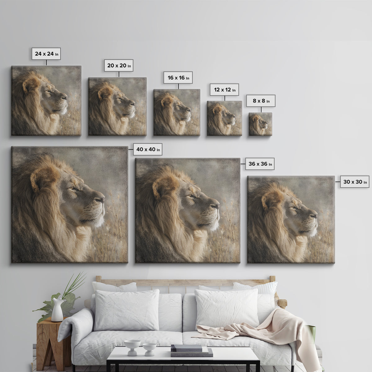 Regal Lion Profile Framed Canvas Print, Animal Art, Statement Artwork, Living Room Decor, Abstract Art, Creature, Wall Decor, ANI-1x1-33