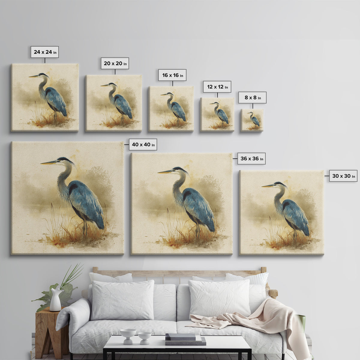 Blue Heron Standing Canvas Print, Animal Art, Printable Art, Living Room Decor, Fine Art, Creature, Downloadable Art, ANI-1x1-35