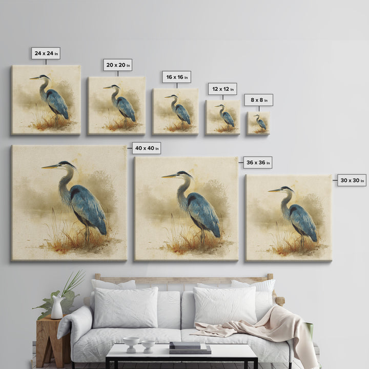 Blue Heron Standing Canvas Print, Animal Art, Printable Art, Living Room Decor, Fine Art, Creature, Downloadable Art, ANI-1x1-35