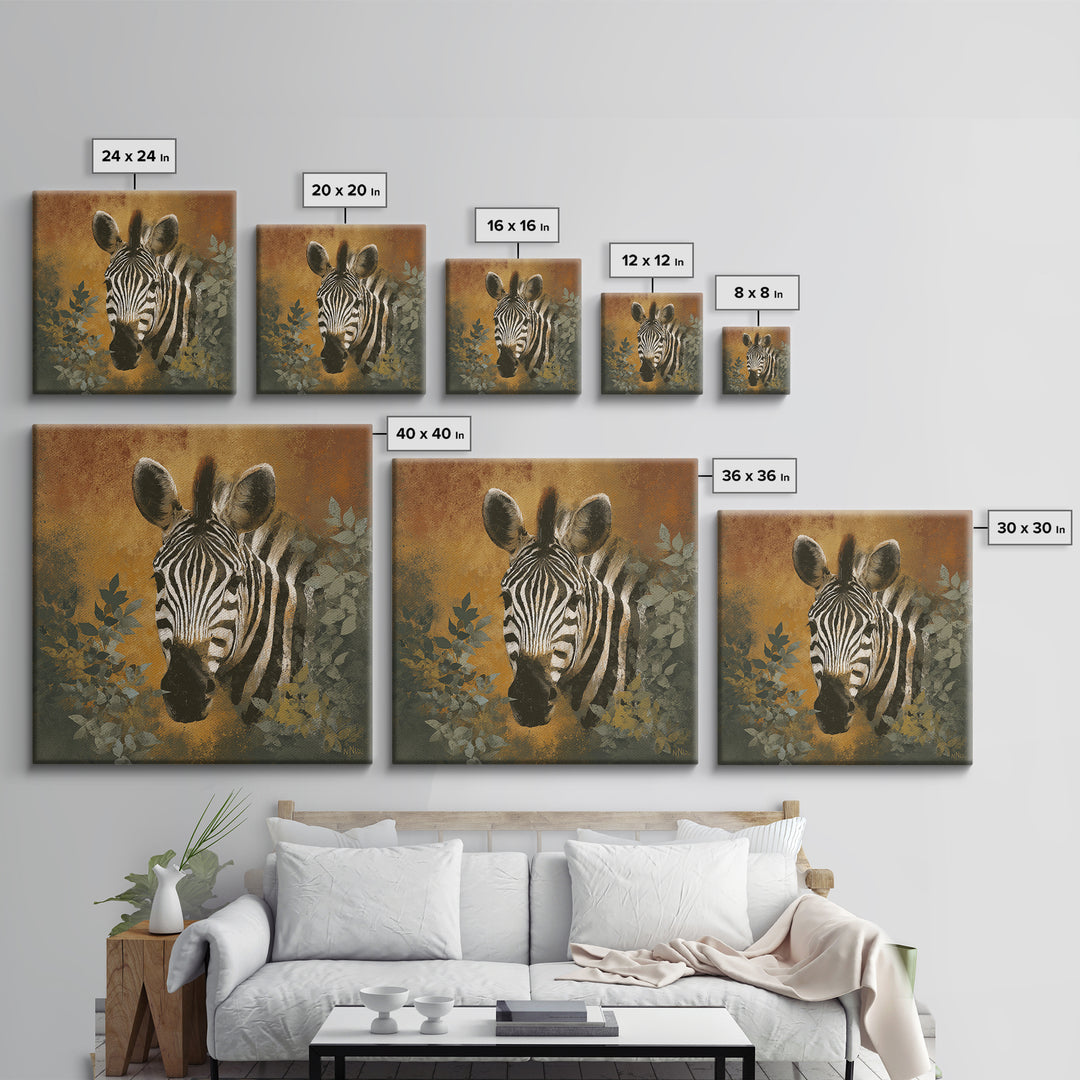 Zebra Portrait with Bold Graphic Stripe Pattern Framed Canvas Print, Animal Art, Gallery Decor, Living Room Decor, Creature, ANI-1x1-41