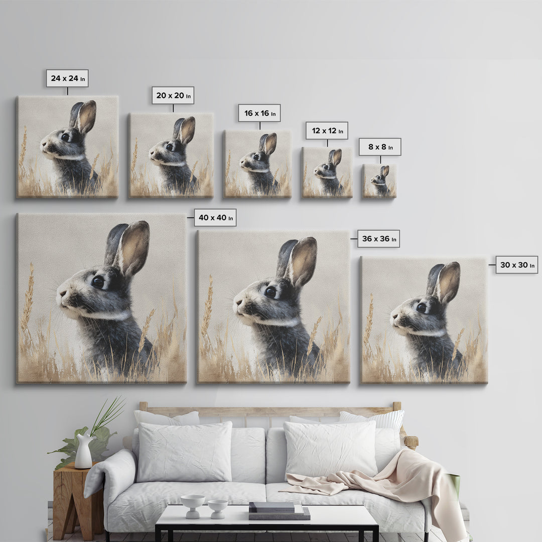 Curious Rabbit in a Soft Watercolor Meadow Canvas Print, Animal Art, Trendy Wall Art, Living Room Decor, Fine Art, Creature, ANI-1x1-5