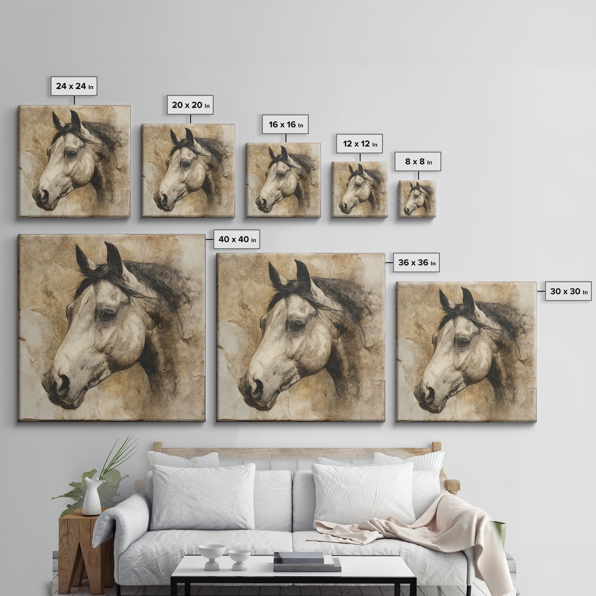 Majestic Horse Head Framed Canvas Print, Animal Art, Safari Nursery Decor, Living Room Decor, Oil Painting, Creature, ANI-1x1-51