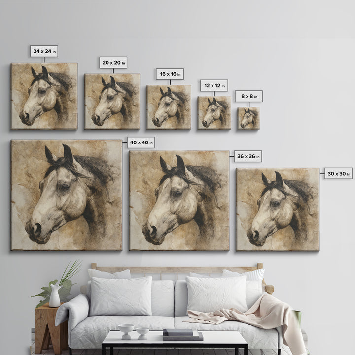 Majestic Horse Head Framed Canvas Print, Animal Art, Safari Nursery Decor, Living Room Decor, Oil Painting, Creature, ANI-1x1-51
