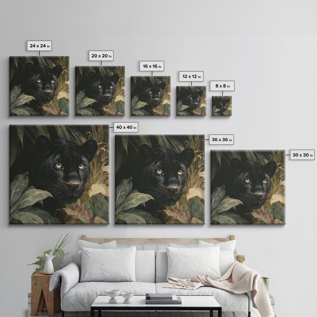 Dramatic Black Panther Emerging from Deep Jungle Canvas Print, Animal Art, Nursery Art, Living Room Decor, Oil Painting, ANI-1x1-54
