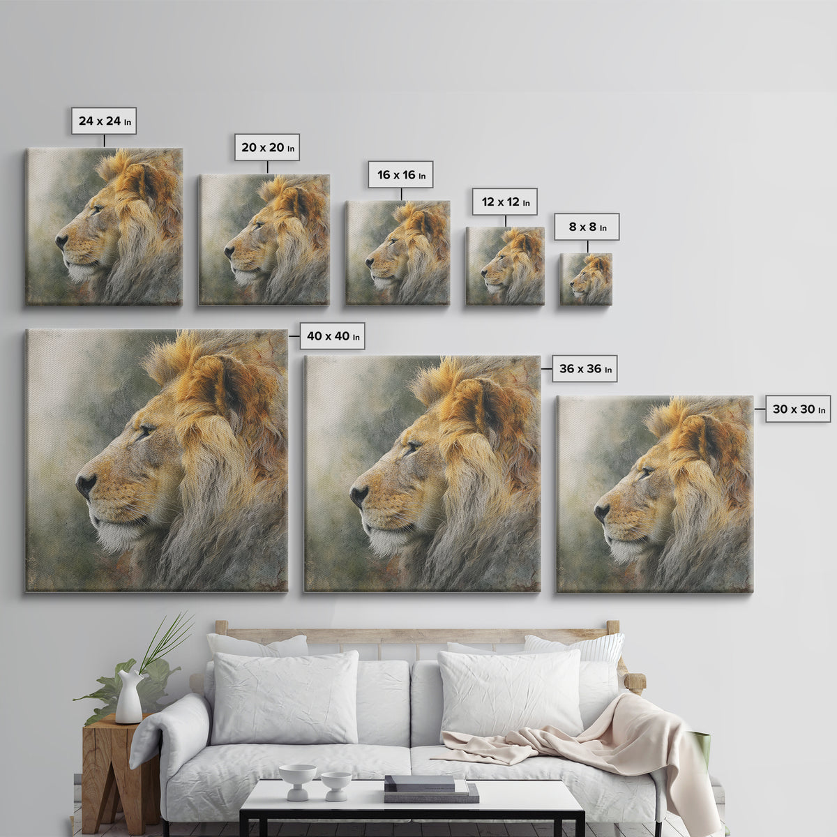 Regal Lion Profile Framed Canvas Print, Animal Art, Statement Artwork, Living Room Decor, Abstract Art, Creature, Wall Decor, ANI-1x1-57