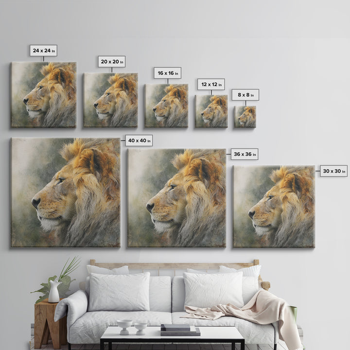 Regal Lion Profile Framed Canvas Print, Animal Art, Statement Artwork, Living Room Decor, Abstract Art, Creature, Wall Decor, ANI-1x1-57