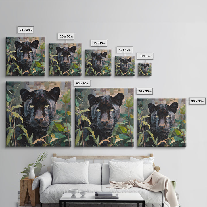 Dramatic Black Panther Emerging from Deep Jungle Canvas Print, Animal Art, Farmhouse Decor, Living Room Decor, Creature, ANI-1x1-6