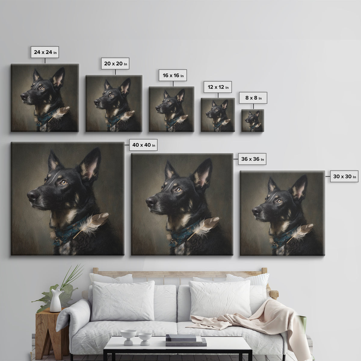 Dog Portrait with Painterly Collar and Loyal Framed Canvas Print, Animal Art, Downloadable Art, Living Room Decor, Creature, ANI-1x1-61
